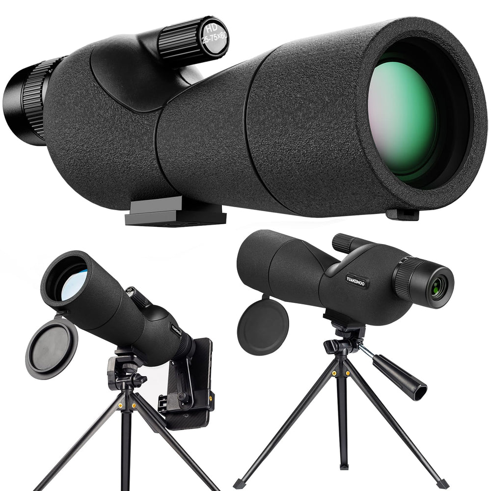 YUANZIMOO spotting scope with 25-75x60 zoom for detailed distant viewing.