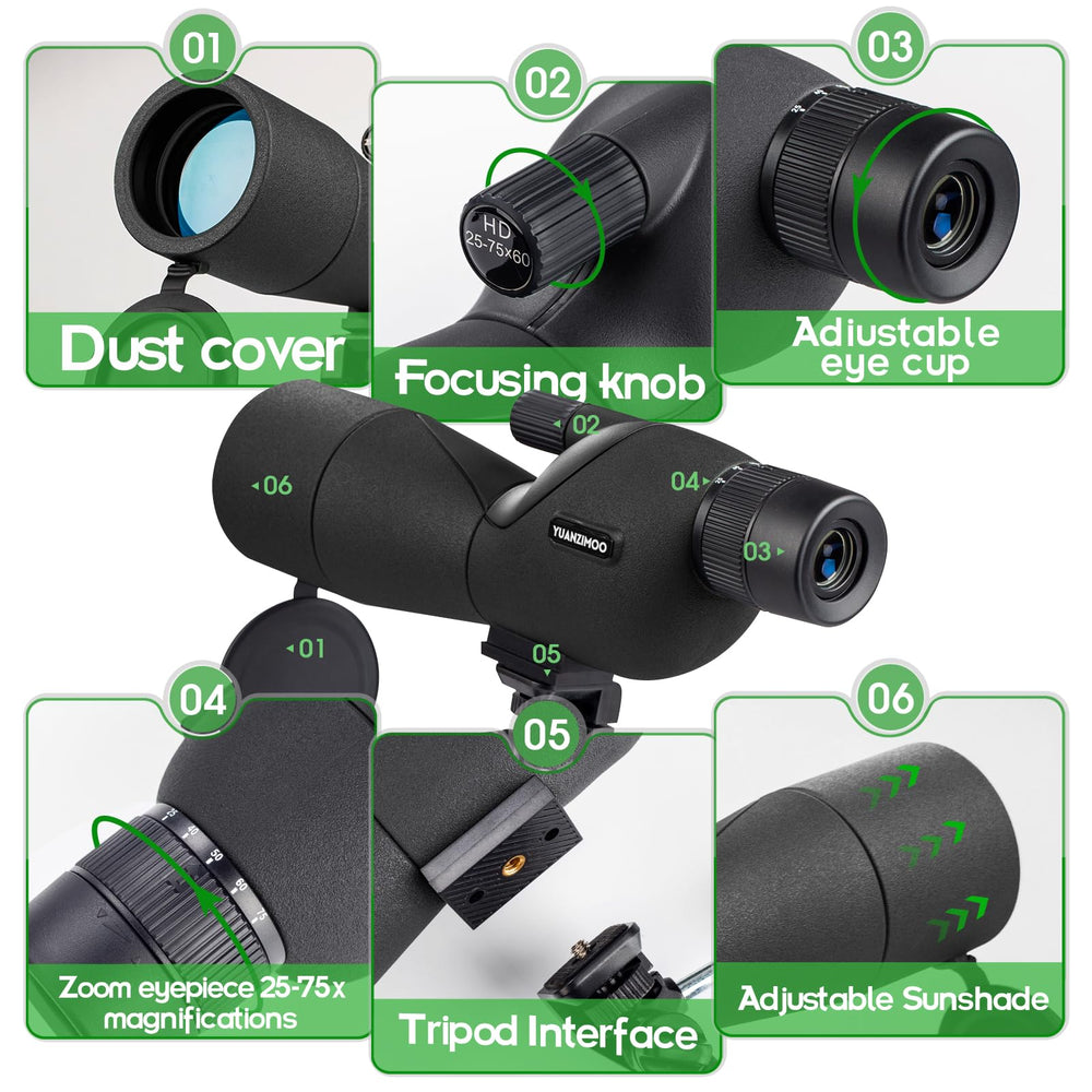 YUANZIMOO waterproof and fogproof body for all-weather viewing.