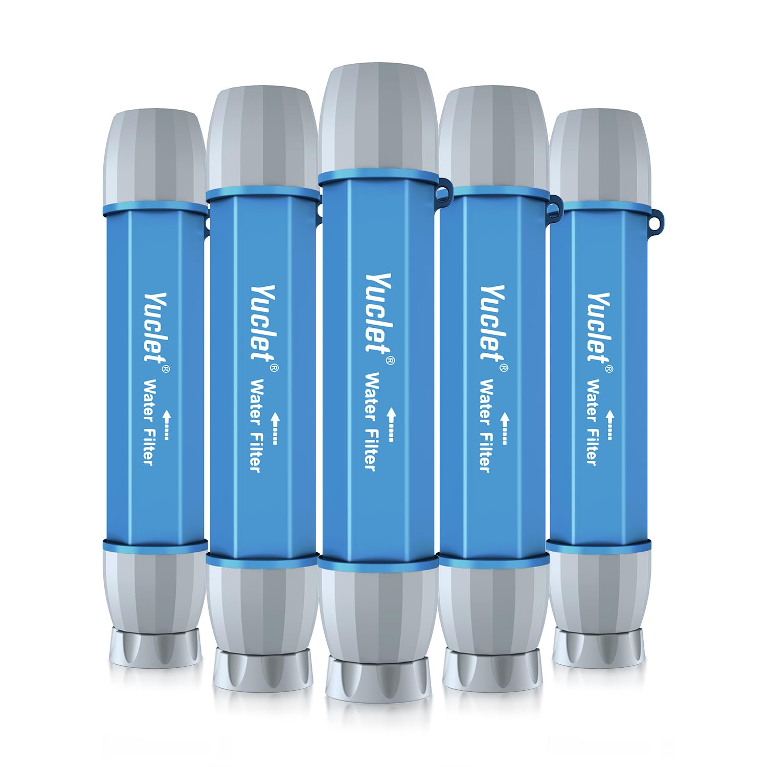 Yuclet 5-pack water filter straw package for preparedness and easy hydration on adventures.
