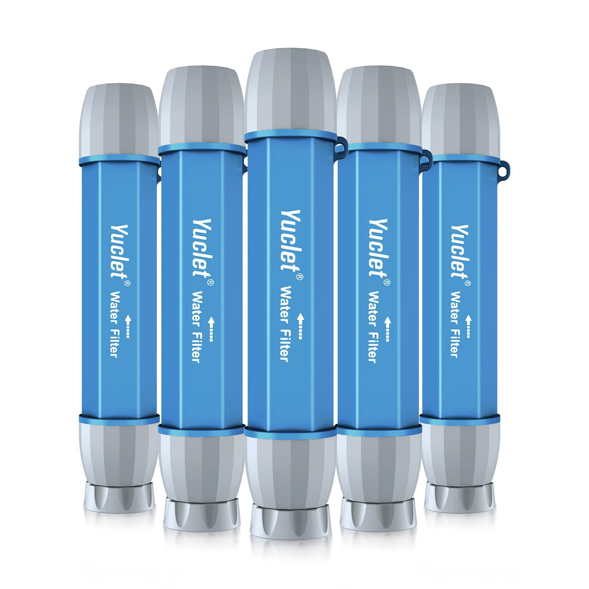 Yuclet 5-pack water filter straw package for preparedness and easy hydration on adventures.