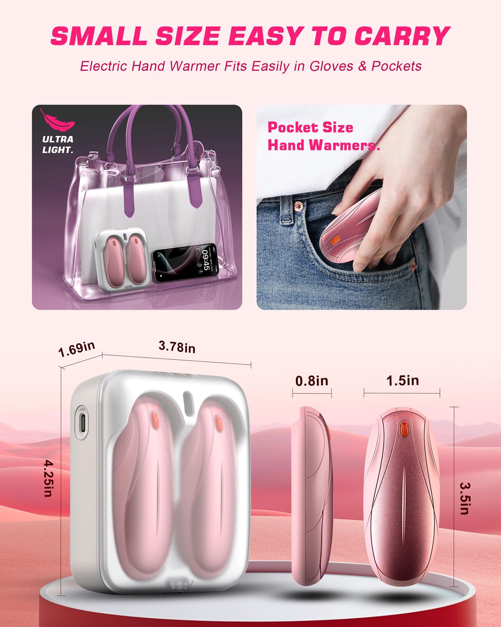Yuegit pink hand warmers use aviation-grade heater for reliable outdoor warmth.