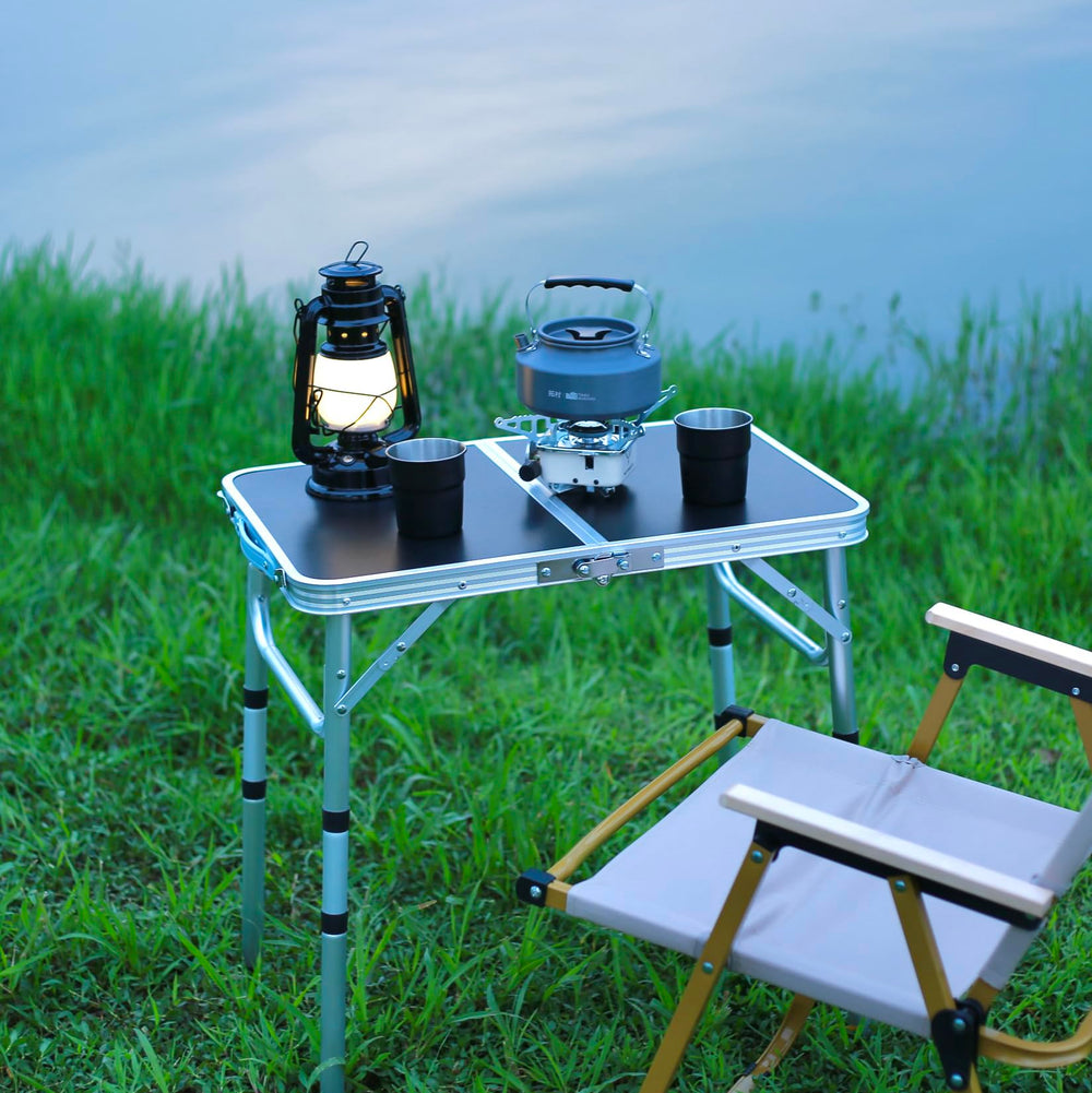YUFIFAIRY folded table with carry handle slips easily into a pack