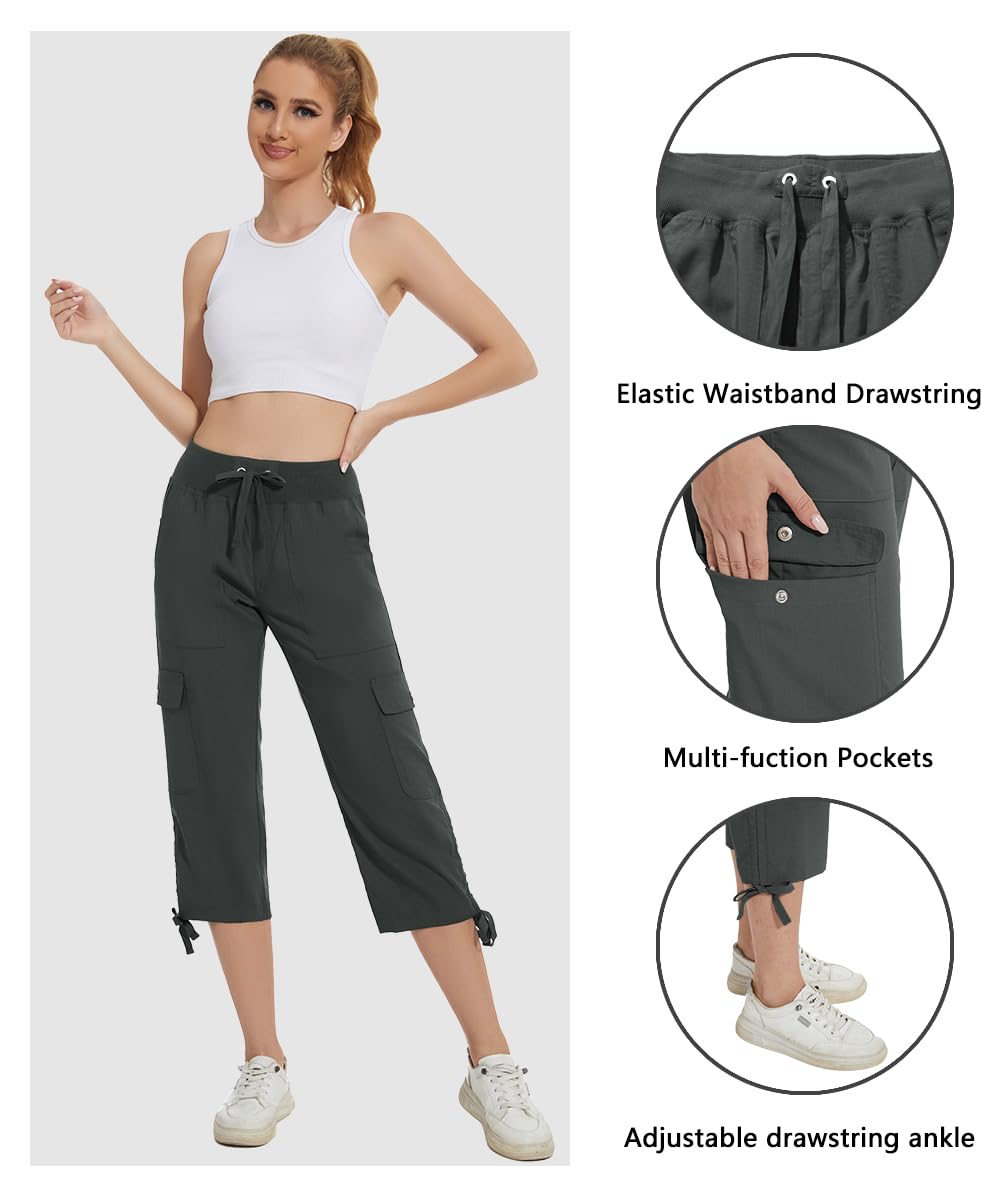 YuKaiChen women's capris cuff rope lock keeps bugs out during outdoor activities
