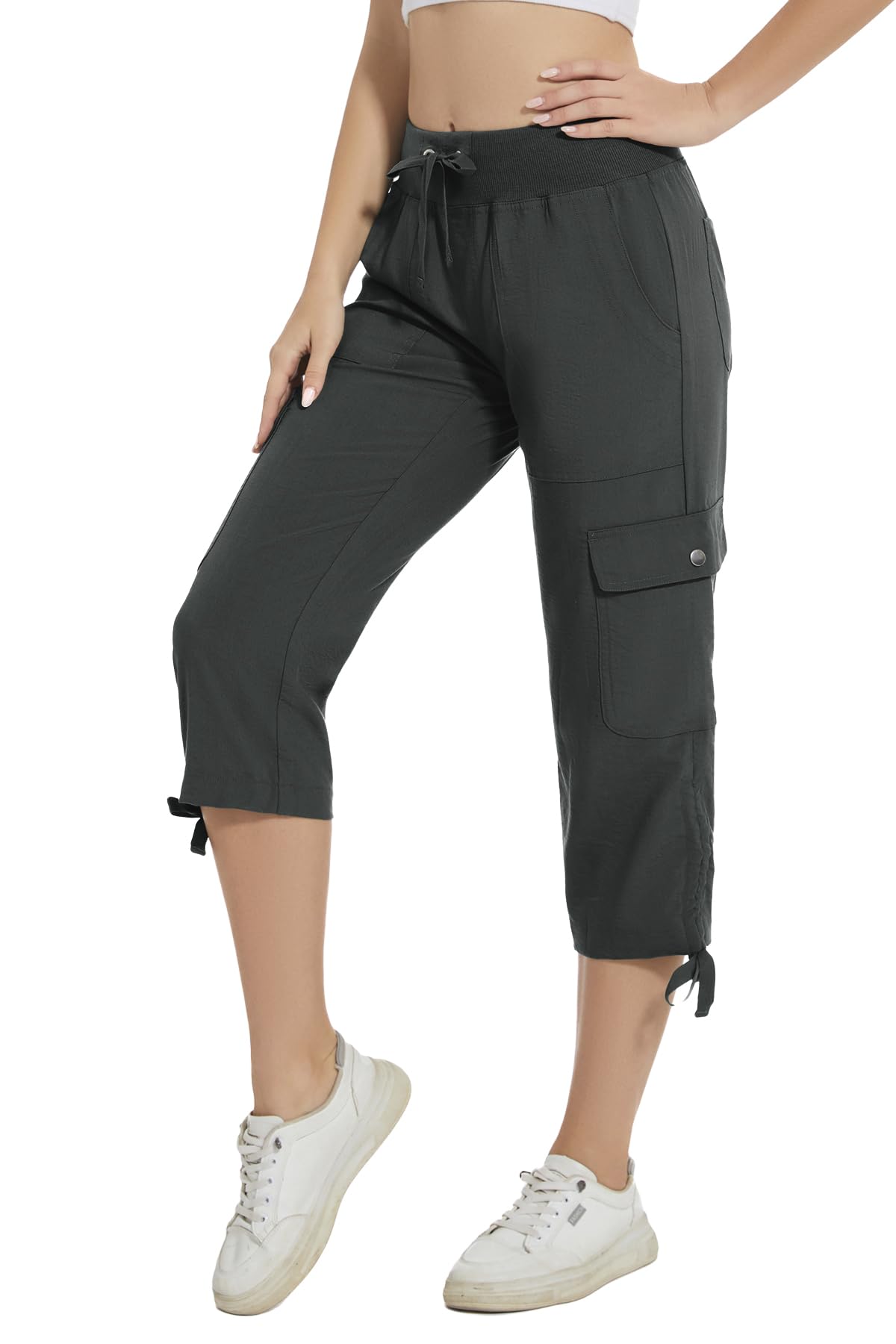 YuKaiChen women's capris hiking darkgrey side view illustrating flexible movement