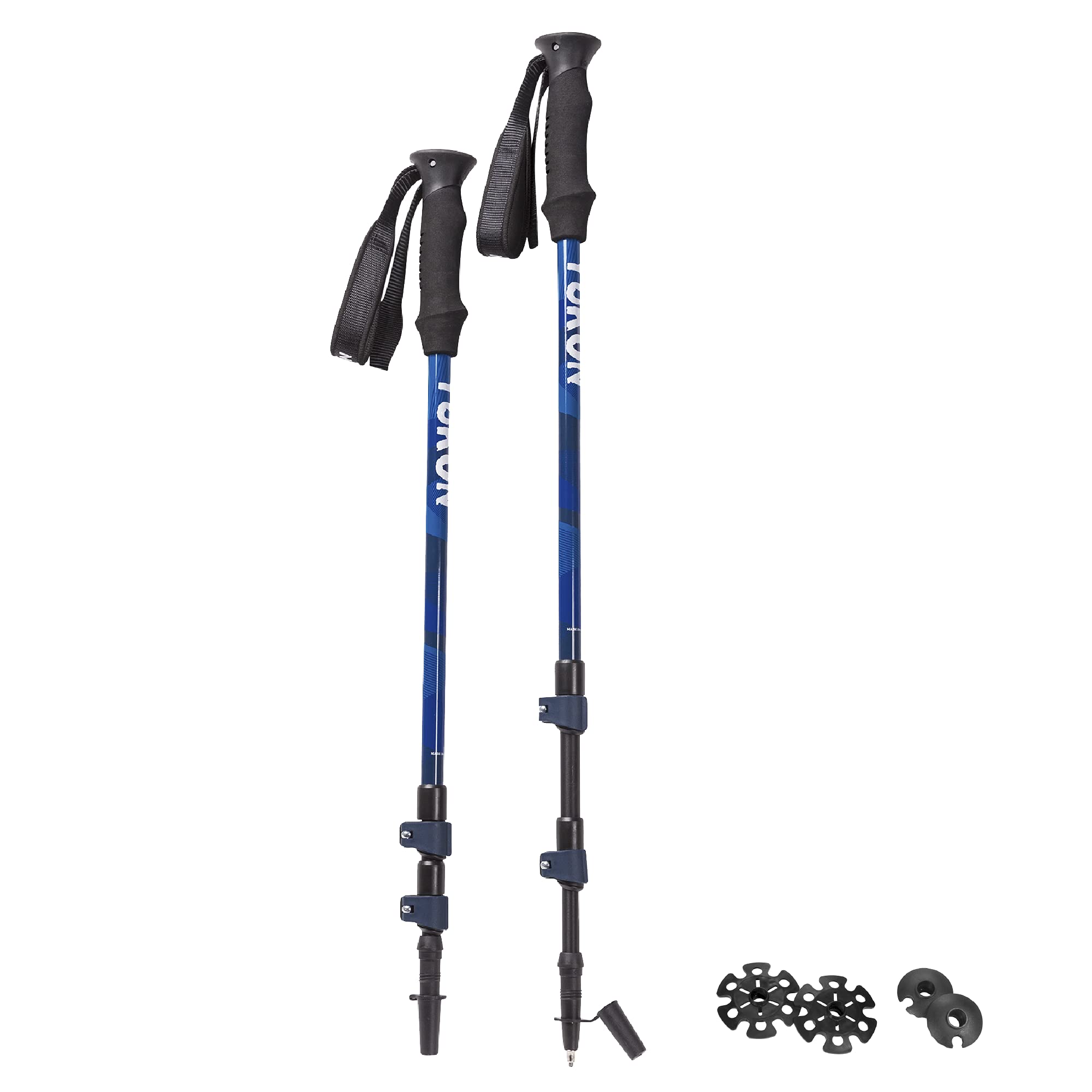 Yukon Charlie's Advanced Trekking Poles in use on a rugged trail for steady balance.