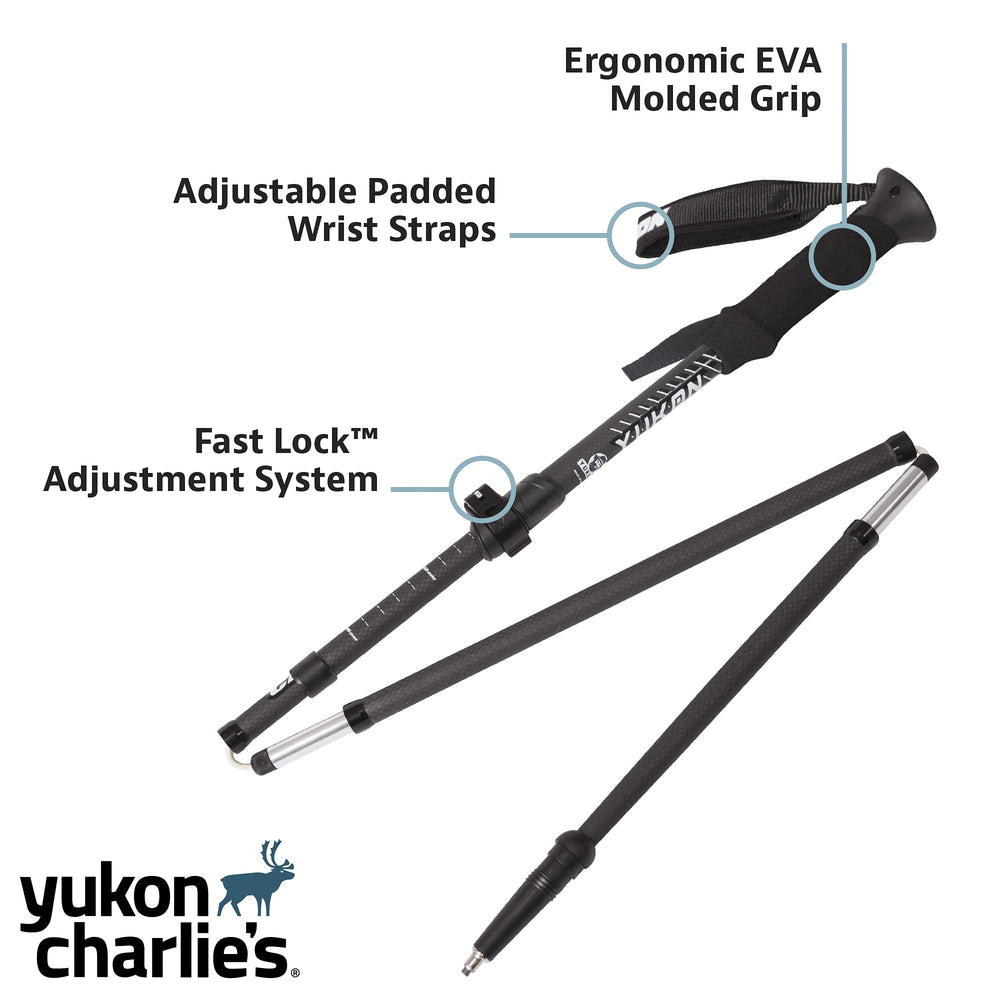 Yukon Charlie's Carbon Lite poles with ergonomic EVA grip for comfortable pole plants.