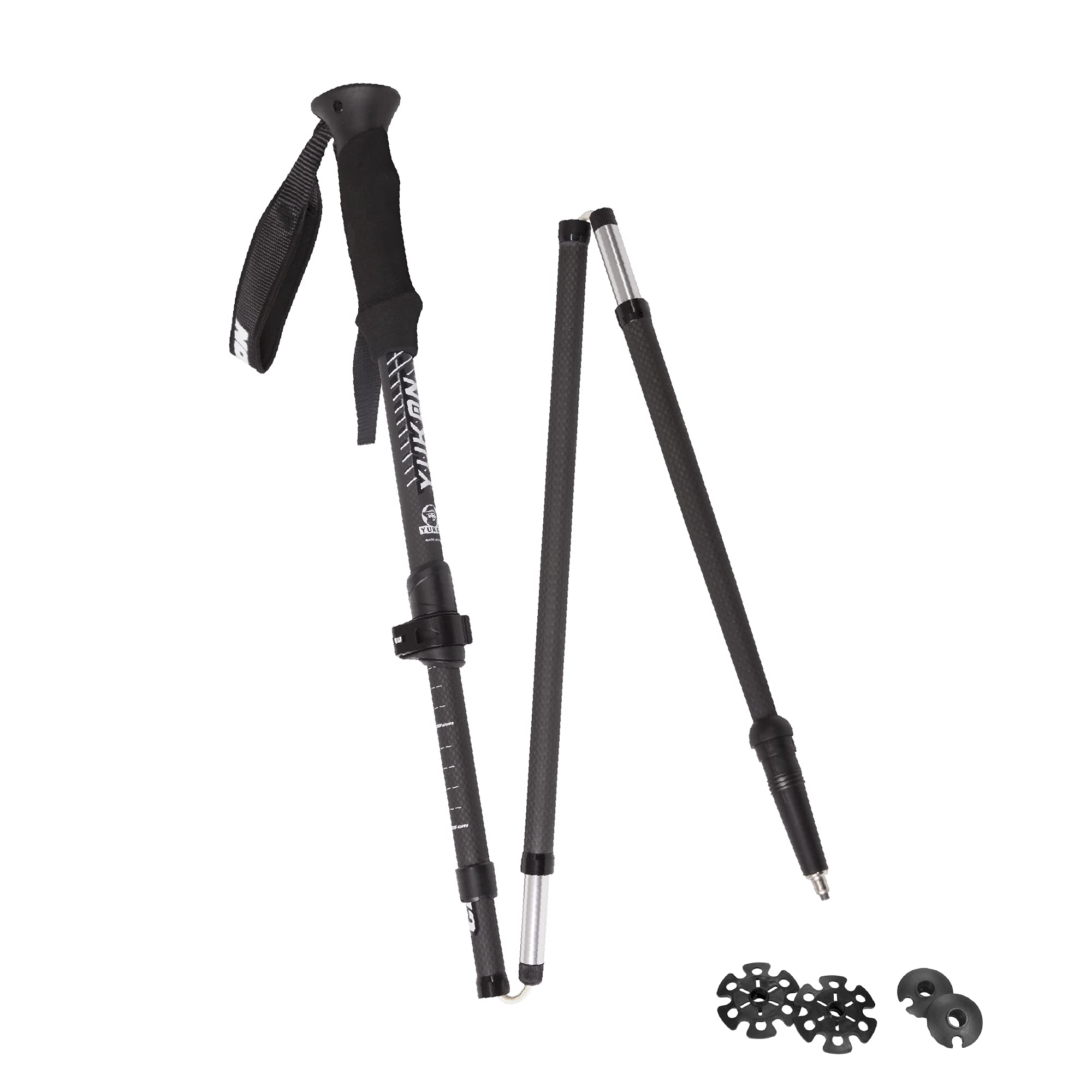 Yukon Charlie's Carbon Lite Flip Out poles folded compactly for easy backpack carry.
