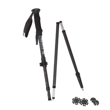 Yukon Charlie's Carbon Lite Flip Out poles folded compactly for easy backpack carry.