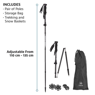 Yukon Charlie's Carbon Lite snow basket included for winter trekking.