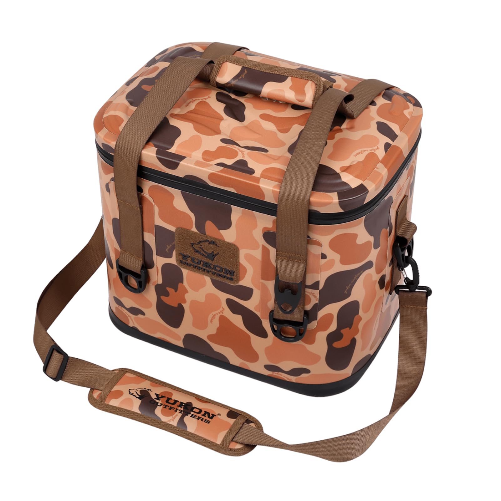 Yukon Outfitters cooler offers adjustable shoulder strap for hands-free transport during activities.