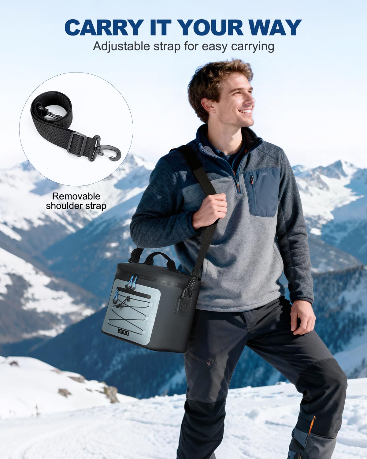 YULEEE cooler bag front pocket stores small items for quick-access essentials.