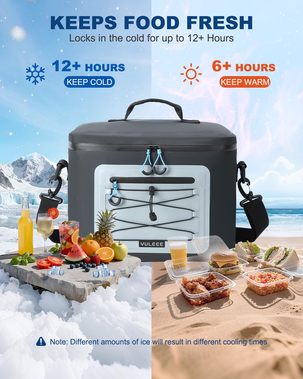 YULEEE cooler bag interior insulation highlights a five-layer system preserving cold.