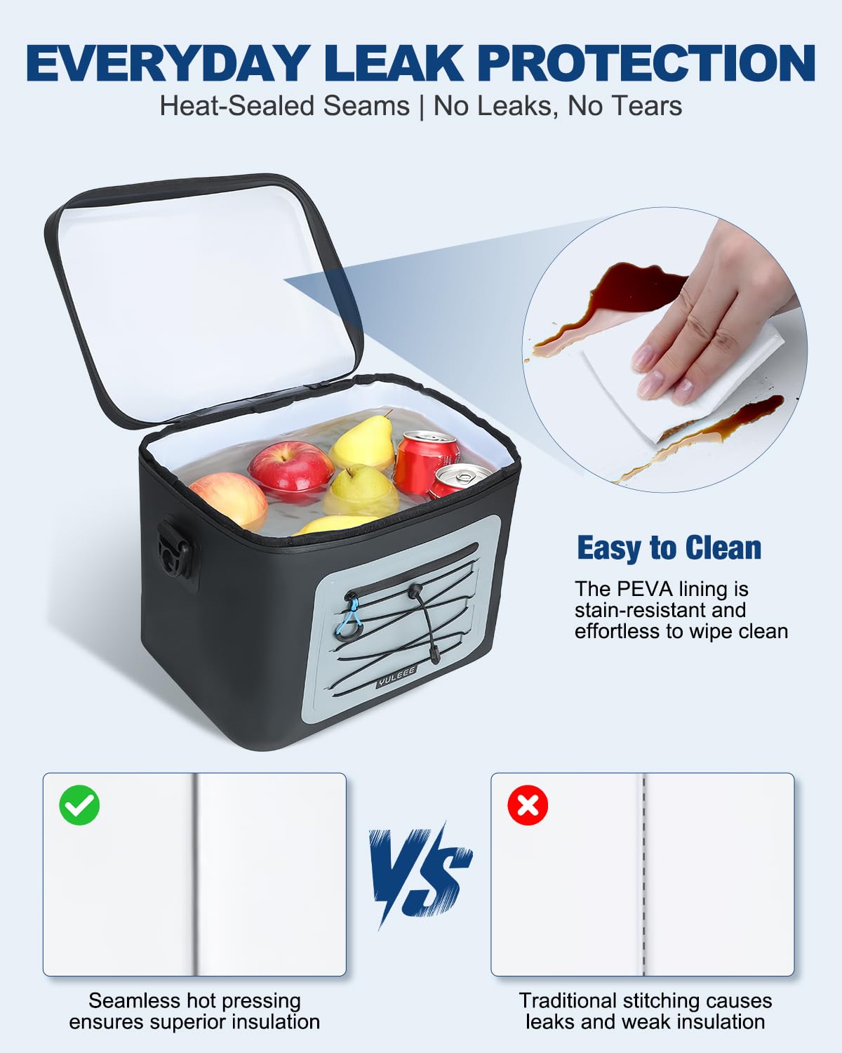 YULEEE cooler bag with detachable shoulder strap for comfortable carrying.