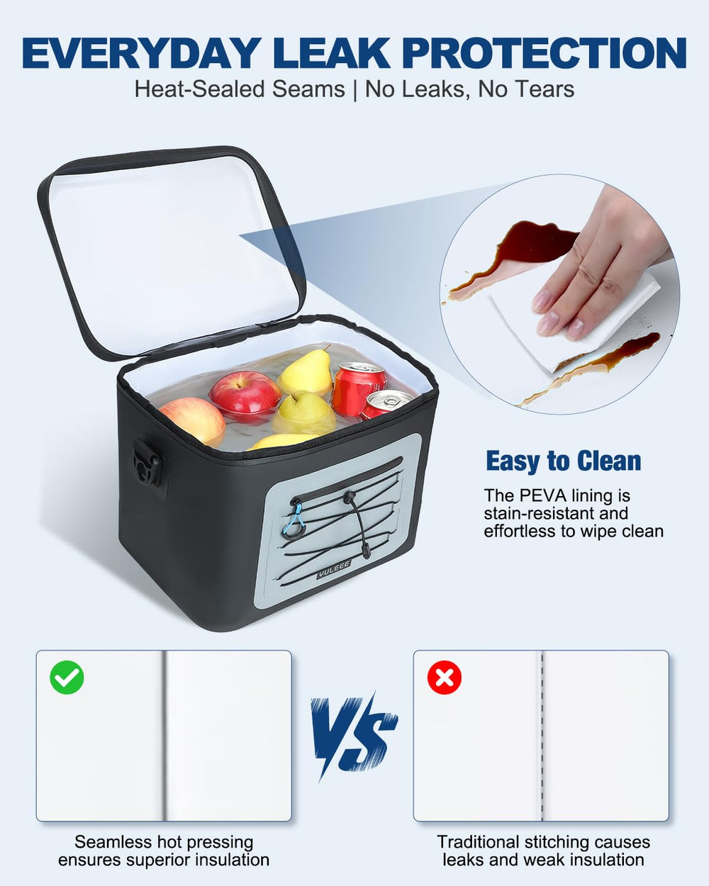 YULEEE cooler bag with detachable shoulder strap for comfortable carrying.