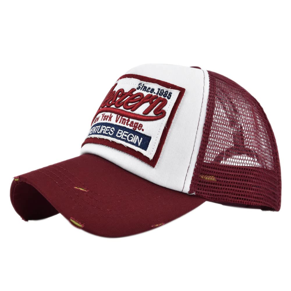 YULOONG vintage half mesh cap with embroidery, ideal for sunny days and casual outfits