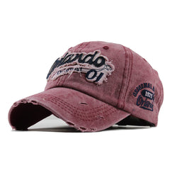 YULOONG vintage cap with Orlando embroidery on washed denim for casual style