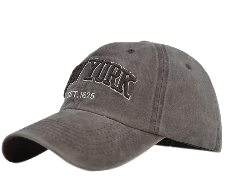 YULOONG Vintage Denim Cap with New York embroidery for stylish sun protection outdoors.