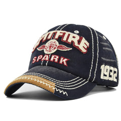 YULOONG vintage denim trucker cap with Spitfire embroidery for stylish sun protection.