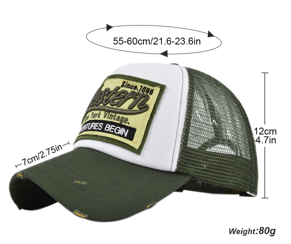 YULOONG Vintage Half Mesh Cap side profile showing long visor for sun protection.