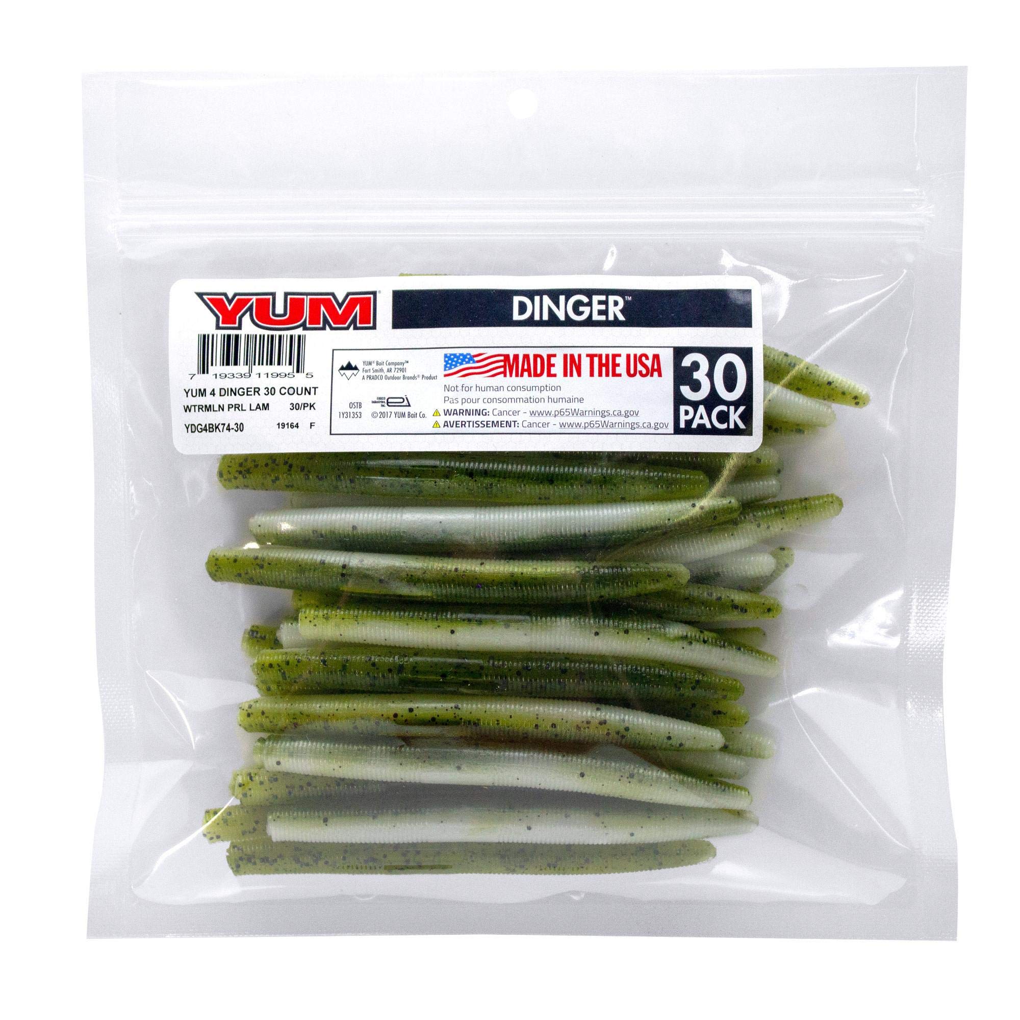 Yum Lures Dinger 4-inch Watermelon Pearl Laminate lure for versatile bass fishing with lifelike action