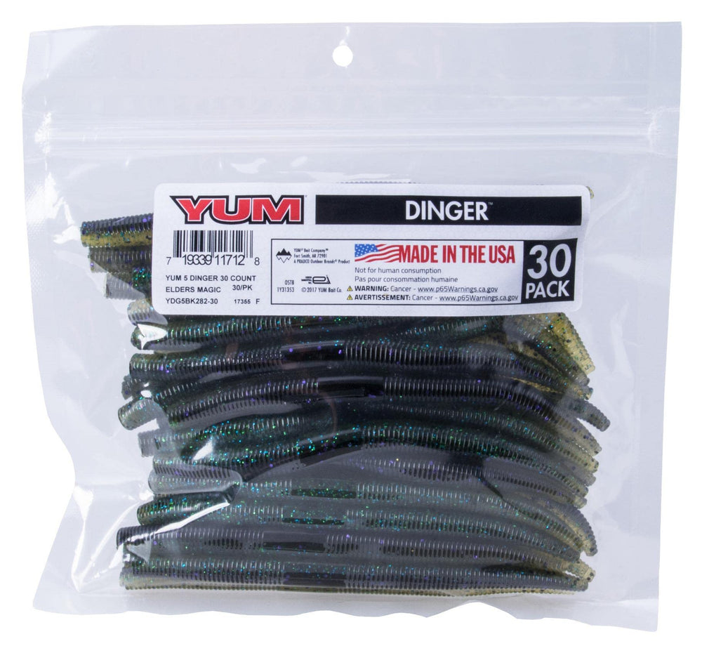 Yum Lures Dinger Elders Magic 5-inch close-up, showing texture for realistic action and all-weather use.