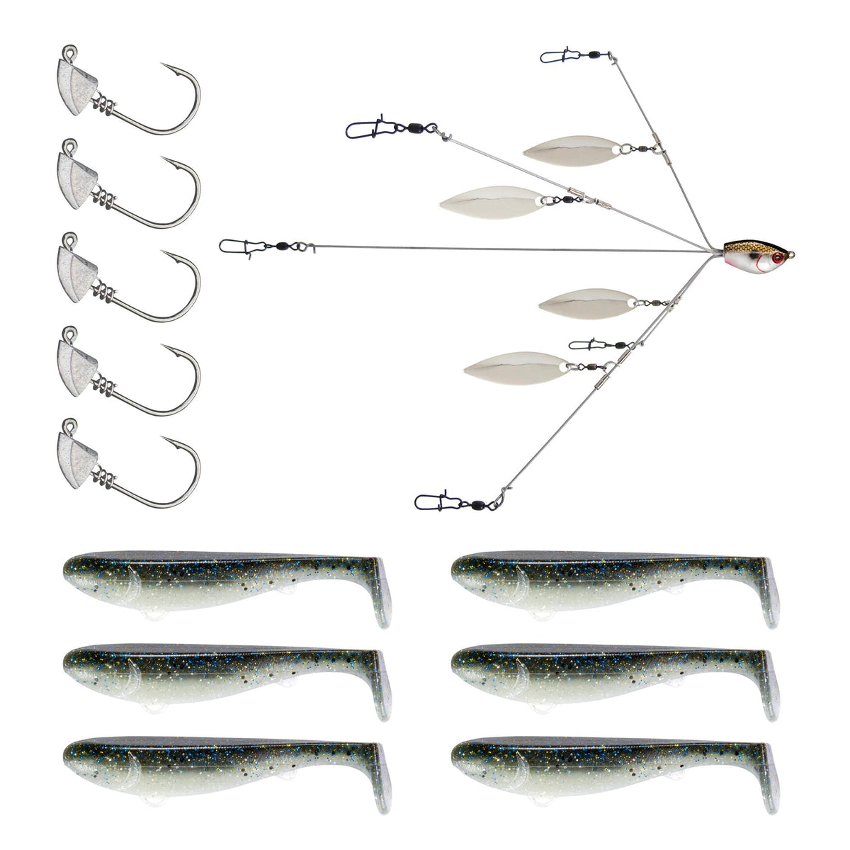 YUM Scottsboro Swimbait 3'' Baby Bluegill kit front view with lifelike action