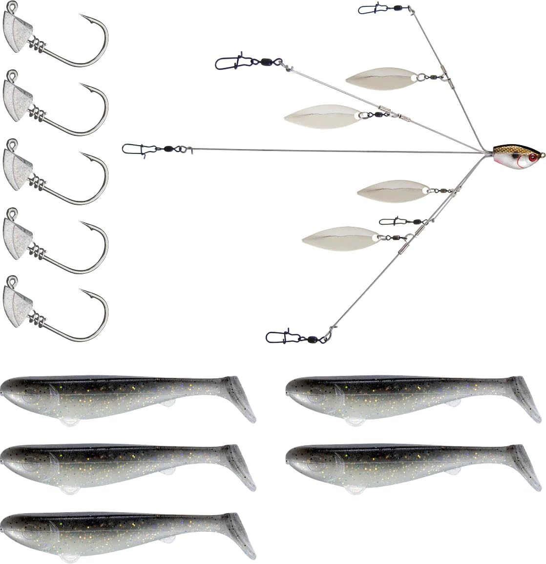 Yum Lures Scottsboro swimbait kit with rainbow shad, 3.5 inch, boosts bass lure action