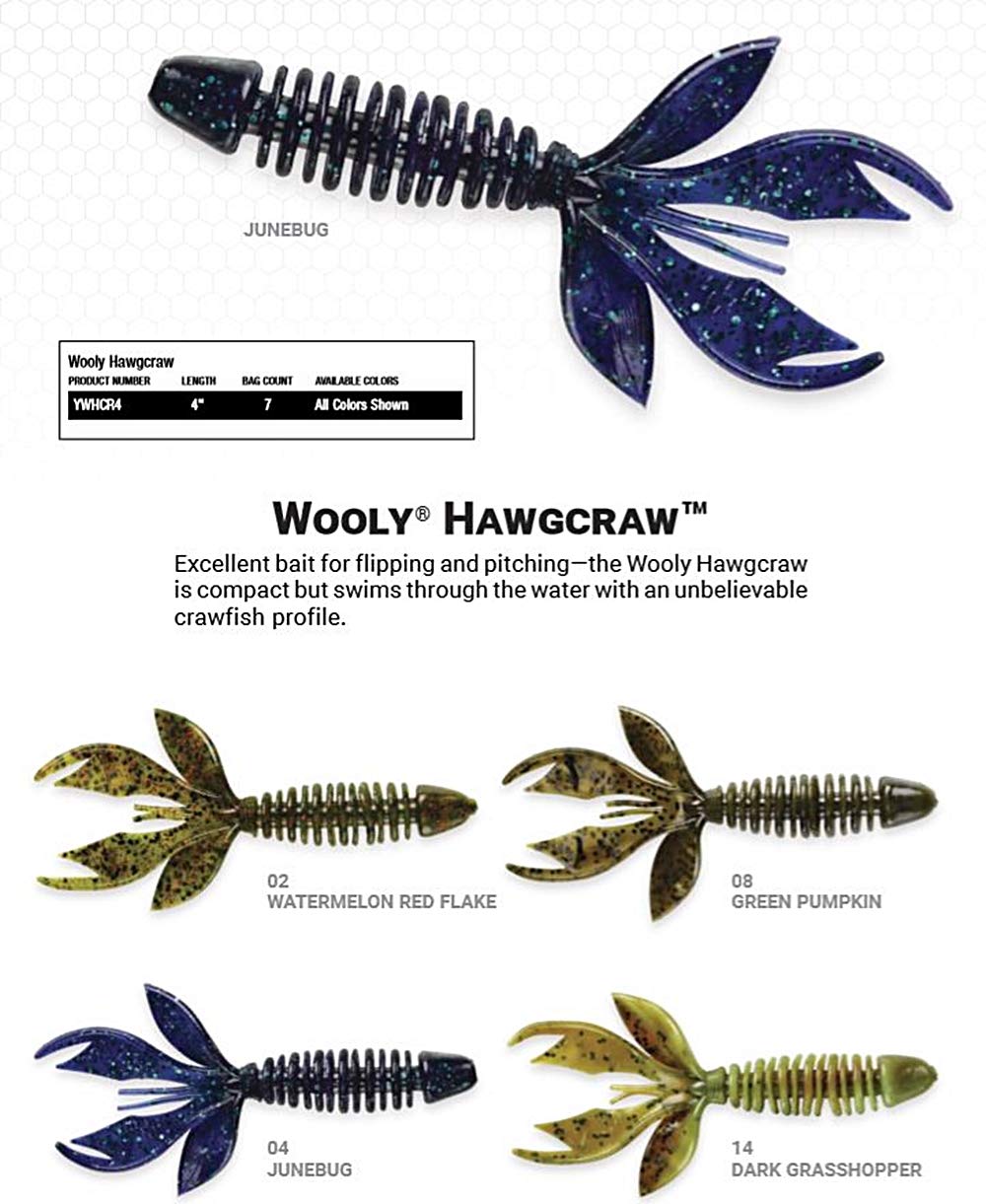 Yum Lures Wooly Hawg Craw green pumpkin 4-inch demonstrates lifelike crawfish action