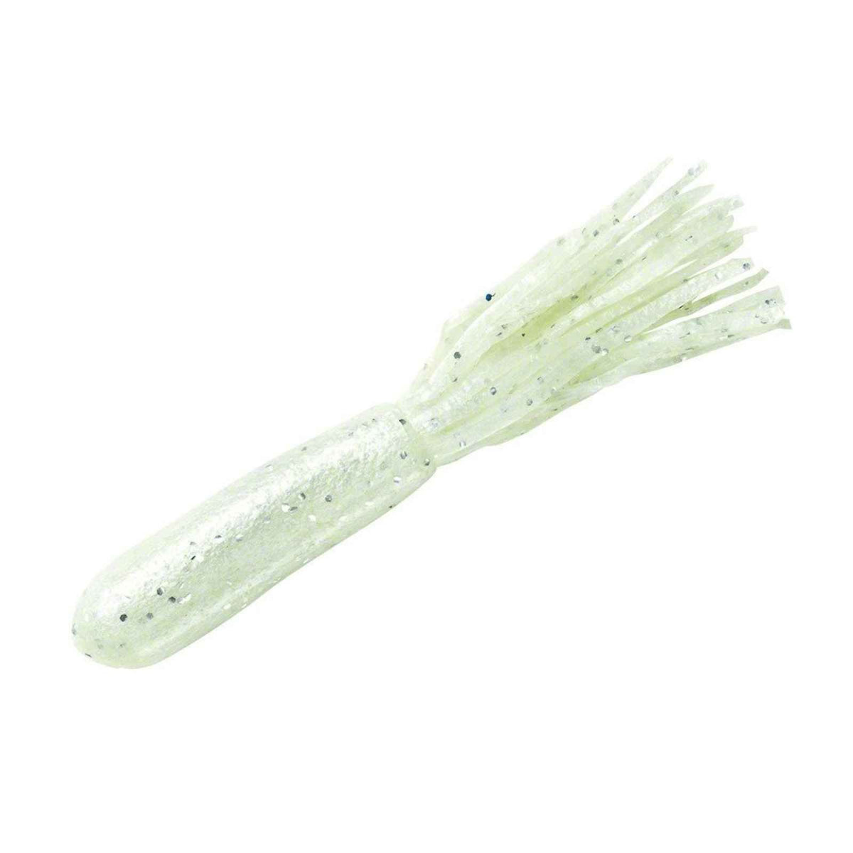 Yum Lures YT426 tube bait in white/silver flake attracts bass with lifelike action