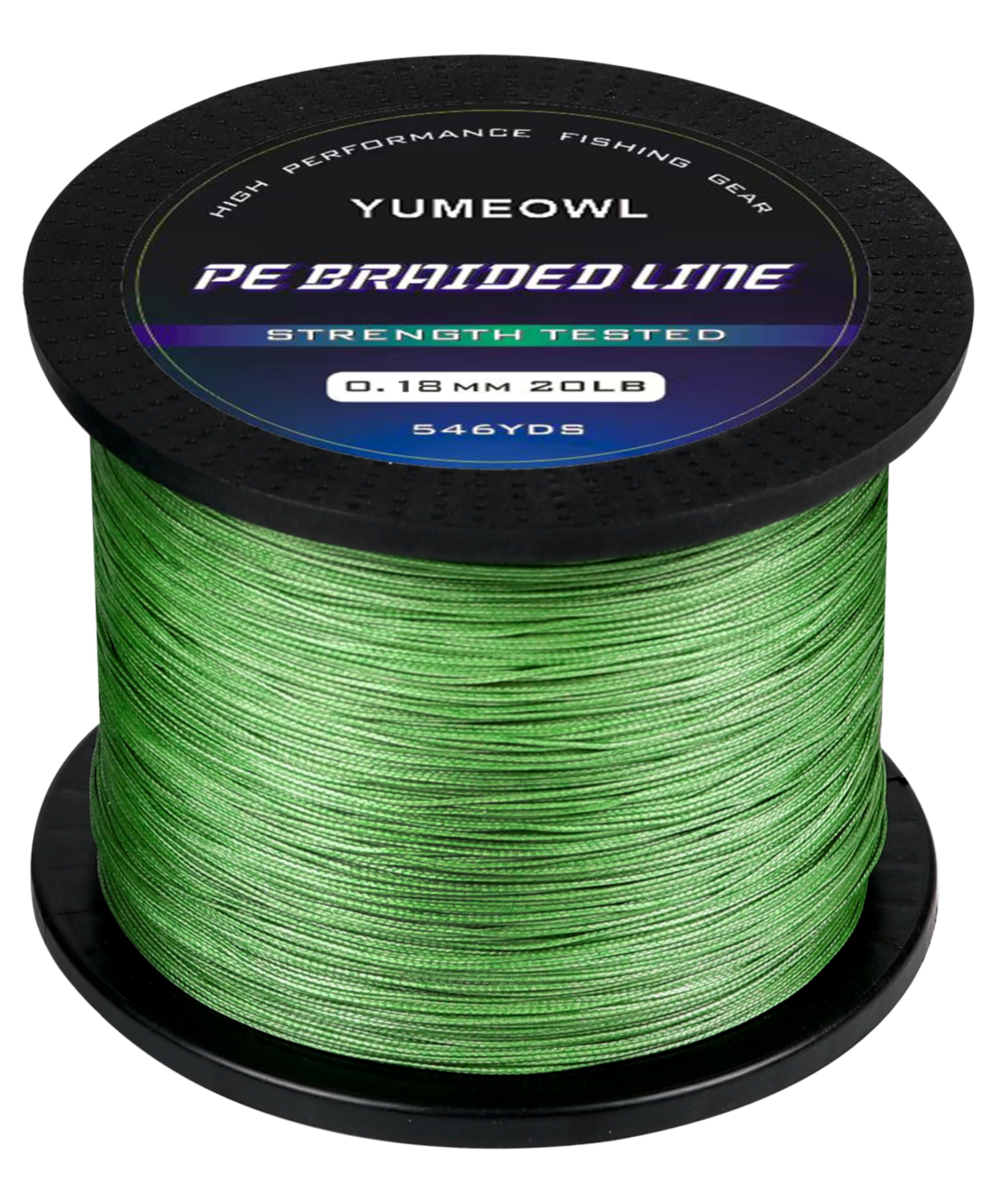 YUMEOWL fishing line 4-strand braided moss green spool delivering strong knot strength.