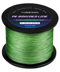 YUMEOWL X8 moss green braided line on spool showing durable, low-friction performance.