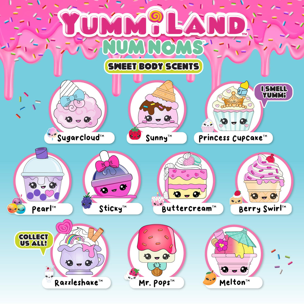 Yummiland Num Noms Body Scent collection laid out for a playful moment.