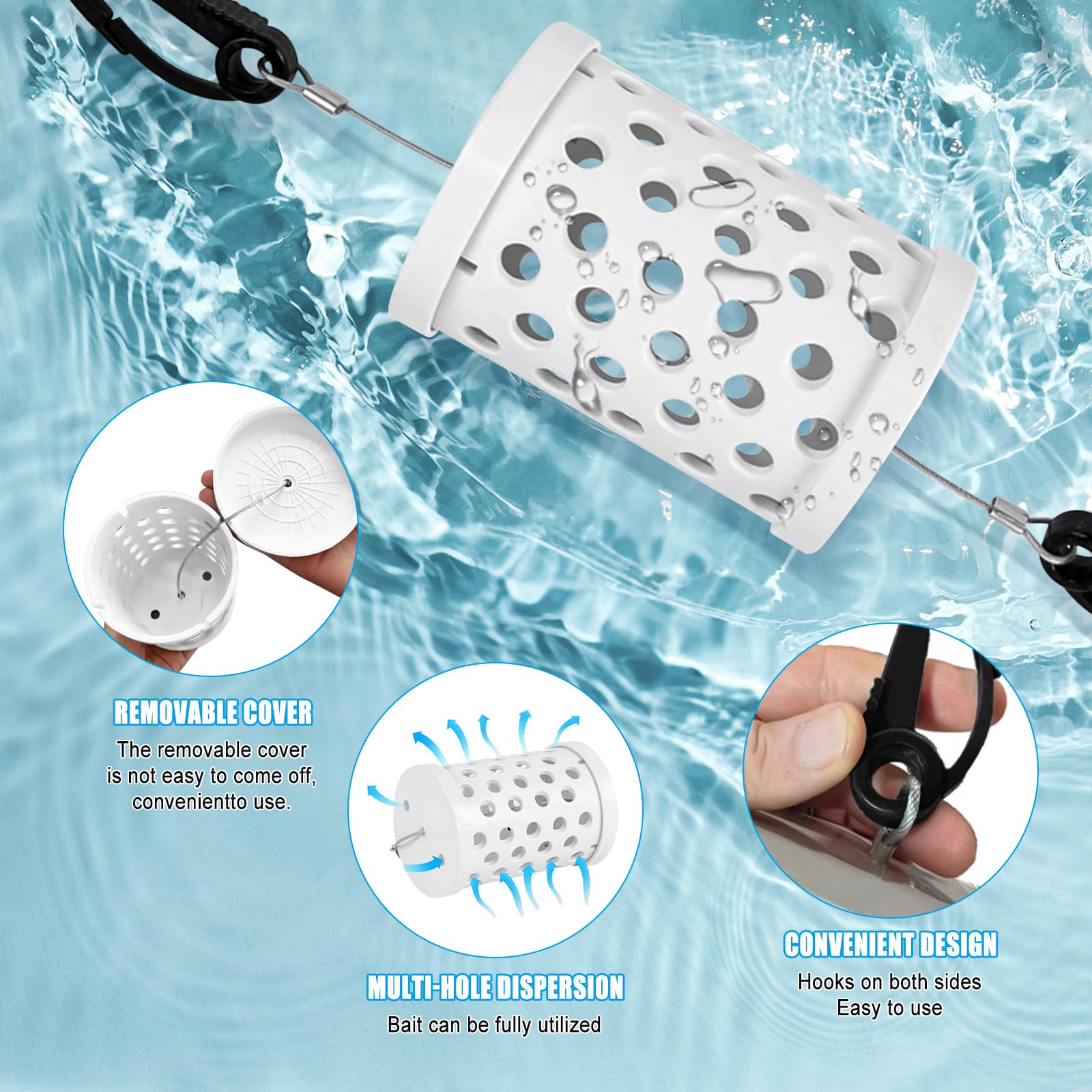 Yuqutum seal-proof bait cage quick-release clips enable quick attachment to nets.