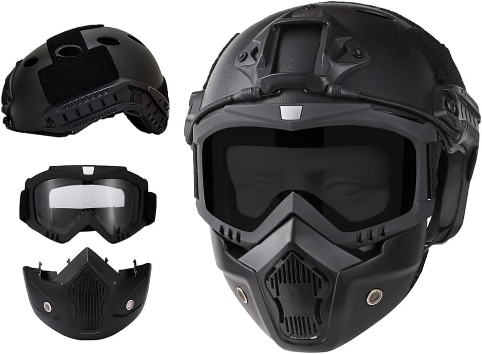 Yuxcnhaw airsoft helmet front view showing adjustable strap for a secure fit.