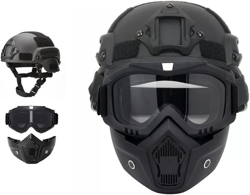Yuxcnhaw airsoft helmet with NVG fixtures and side rails for accessories.