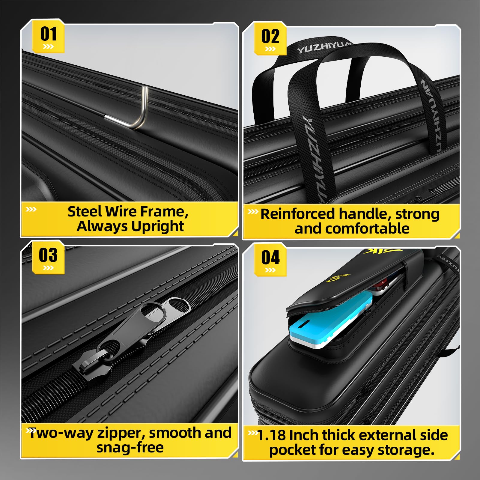 Yuzhiyuan adjustable straps and dual handles enhance carrying comfort.
