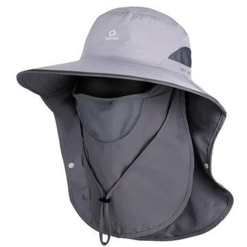 Front view of Yuzhiyuan UPF50+ wide brim sun hat in light gray