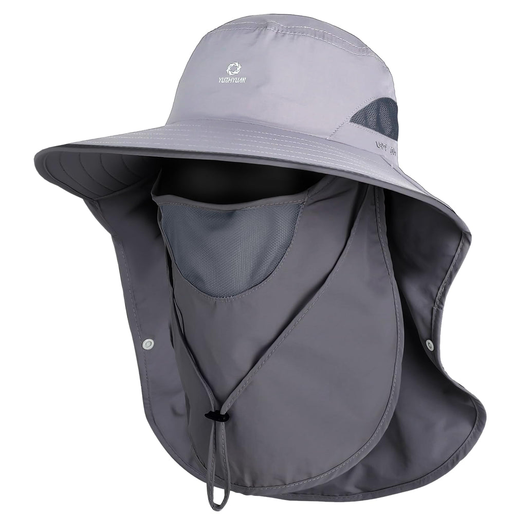 Front view of Yuzhiyuan UPF50+ wide brim sun hat in light gray