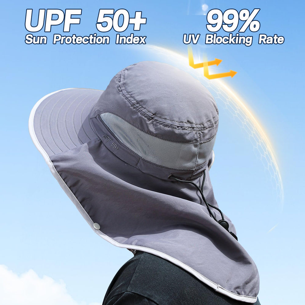 Side view showing wide brim and neck shade