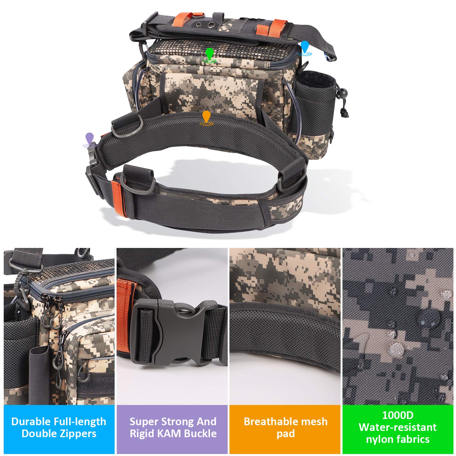 YVLEEN Sling fishing tackle bag adjustable strap for cross-body or waist wear.