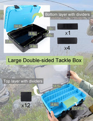 Double-sided tackle box with multiple compartments