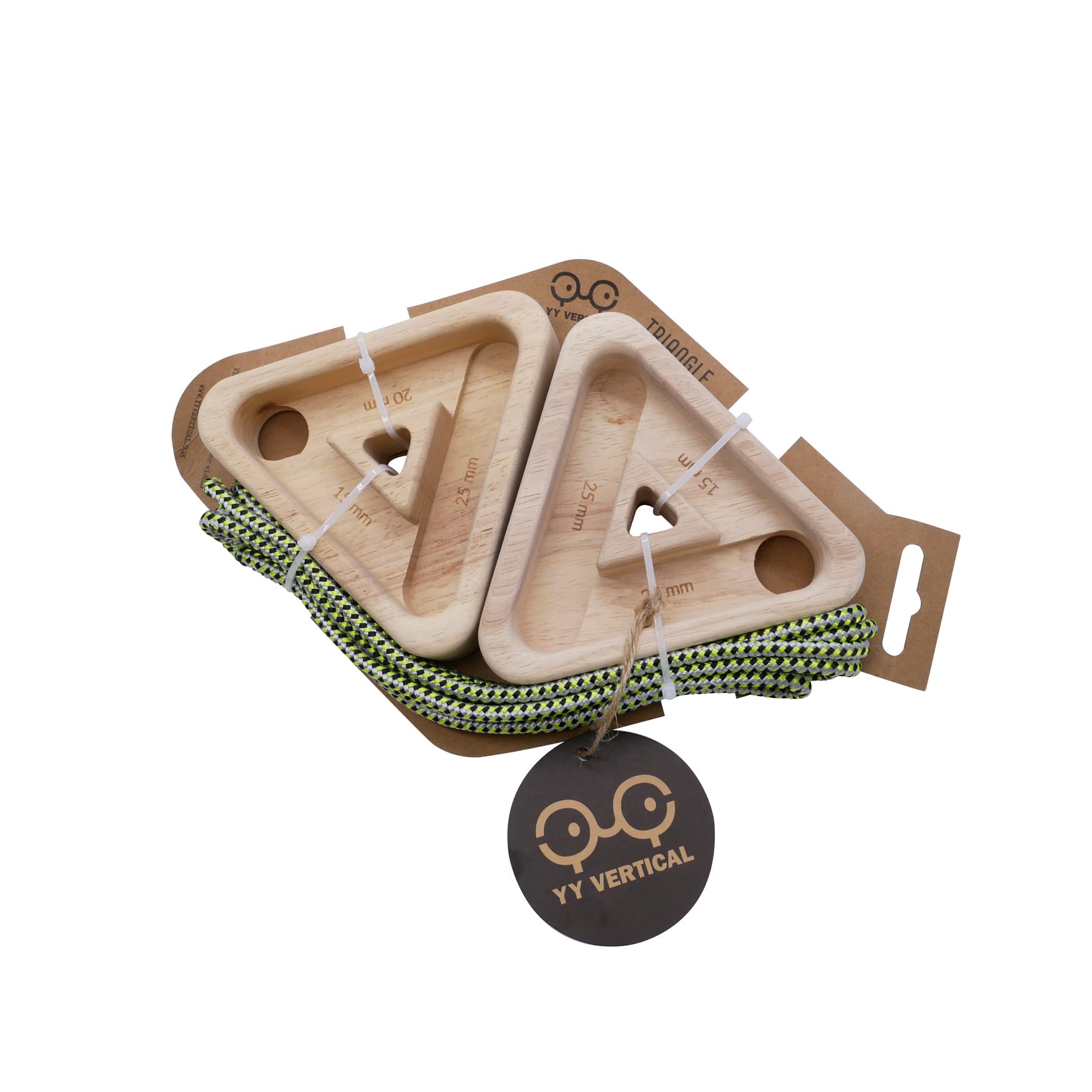 YY Vertical pair triangle hang holds in wood enable balanced training.