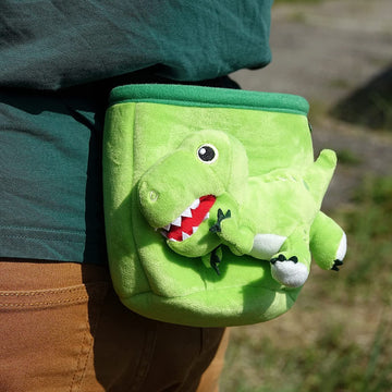 Close-up of YY Vertical Trex chalk bag ready for bouldering sessions.
