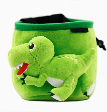 YY Vertical Trex chalk bag with dinosaur design for quick chalk access on climbs.