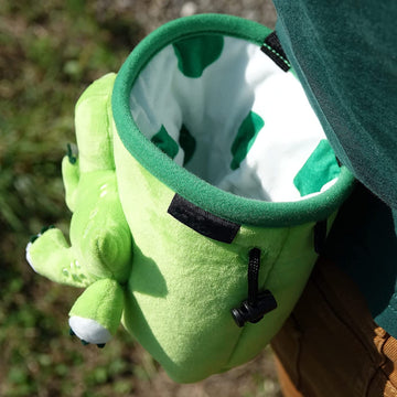 YY Vertical Trex chalk bag shown among mountain climbing gear.