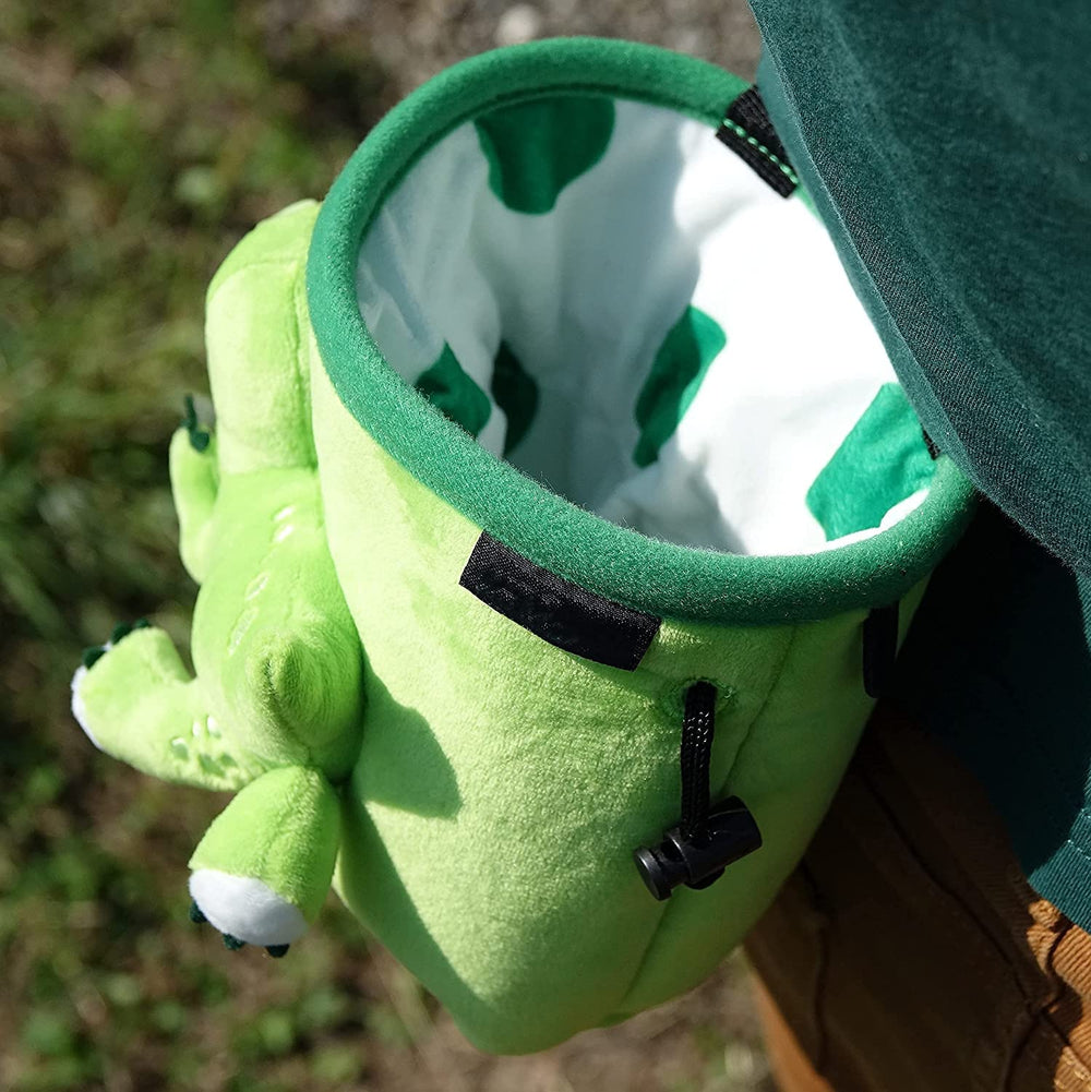 YY Vertical Trex chalk bag shown among mountain climbing gear.