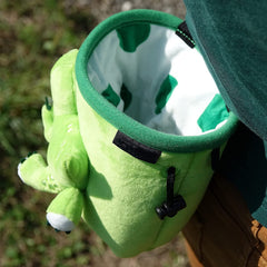 YY Vertical Trex chalk bag shown among mountain climbing gear.