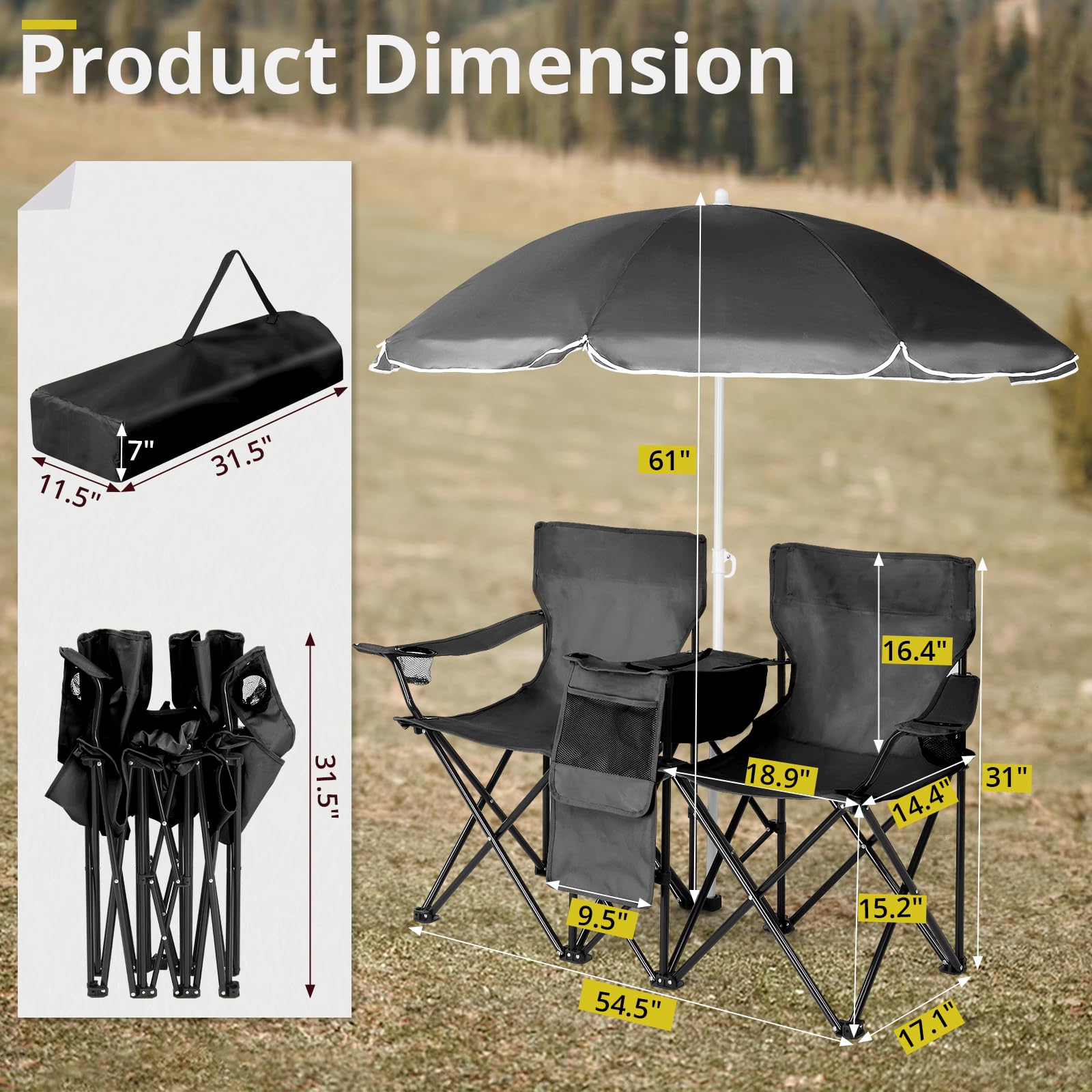 YYANDC removable blue umbrella attached for adjustable sun protection.