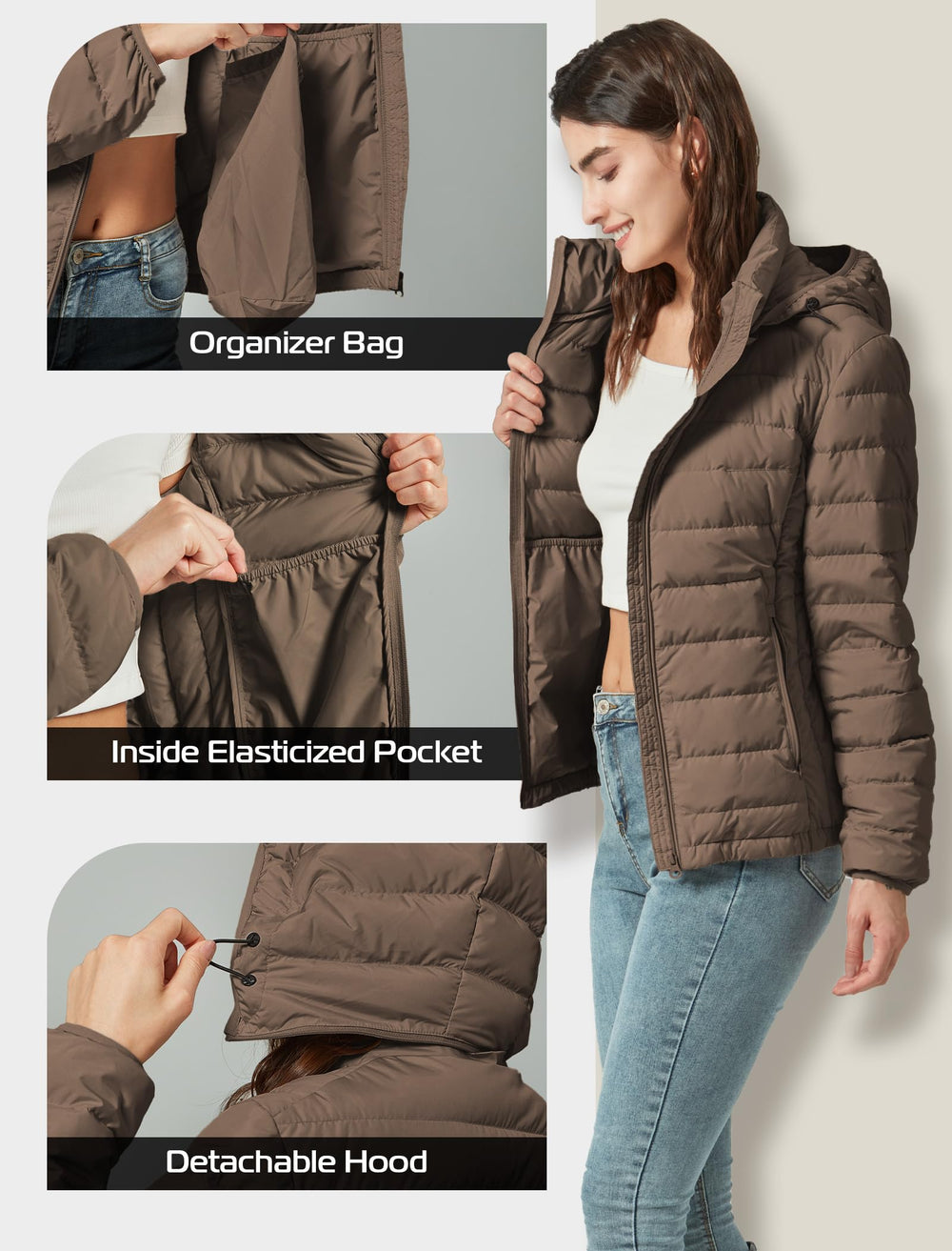 YZG women's down jacket hood detached for versatile styling