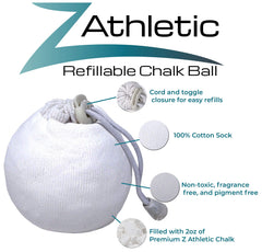 Z ATHLETIC chalk ball inside bag demonstrates clean, controlled chalking during workouts